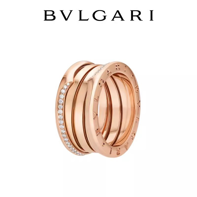 Fashion [Llngs neckneck watr combedam] Bvlgari B. zero1 Rose Gold Inlaid Half Diamond Three-Ring Rin