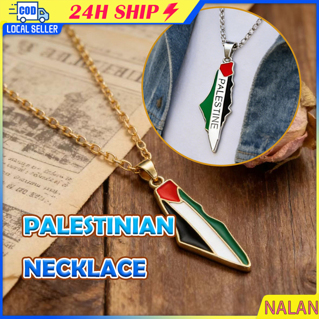 ร้านอยู่กทม.สร้อยคอโลหะ จี้แผนที่ปาเลสไตน์ palestine แฟชั่นเครื่องประดับ สไตล์ฮิปฮอป สองสีให้เลือก