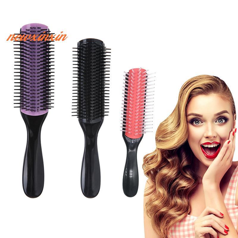 [NT-t] 9-Rows Detangling Hair Brush Detangler Hairbrush Scalp Massage Straight Curly Wet DIY Hair Comb Brush [ใหม่]