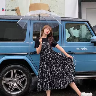 ชุดเดรสลายดอกไม้ความยาวกลาง สไตล์โบฮีเมียน สำหรับผู้หญิง สวมใส่ง่ายในฤดูร้อน