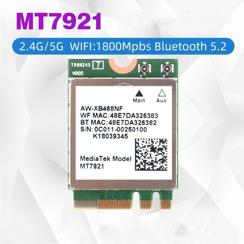 การ์ด Mini  M.2 Bluetooth5.2  MT7921 WIFI6 2.4G/5G WIN10_WIN11