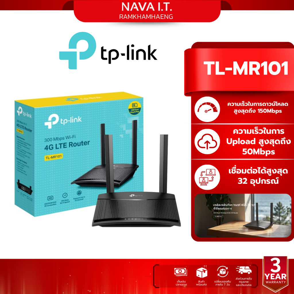 TP-LINK TL-MR101 เราเตอร์ใส่ซิม4G 300 Mbps Wireless N 4G LTE Router รับประกัน 3 ปี