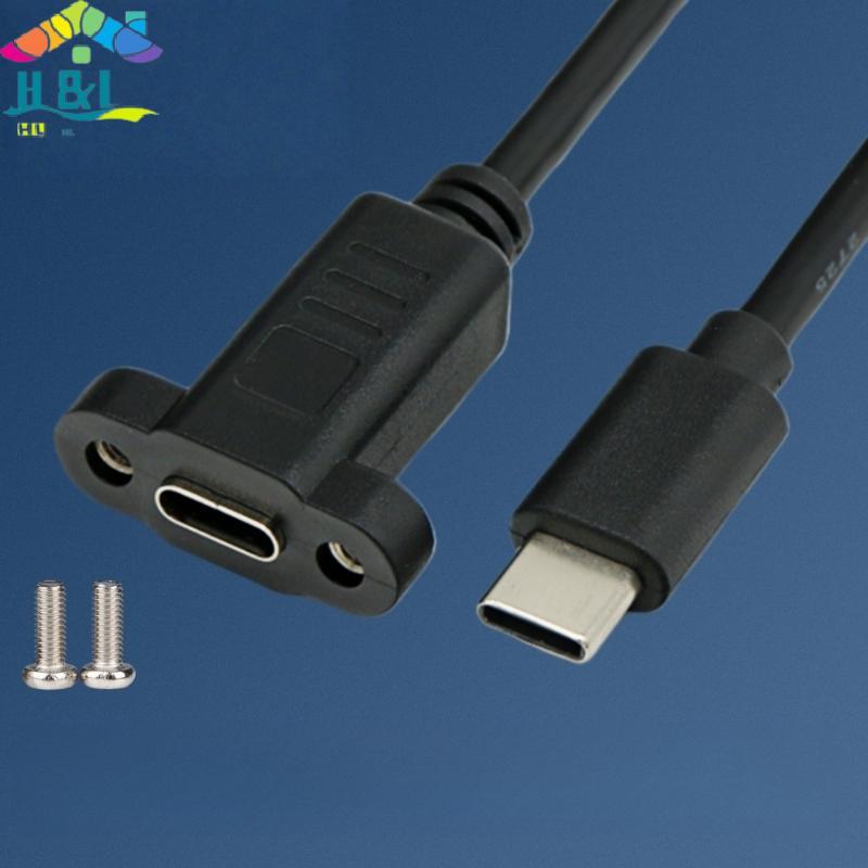 H&L 1 ชิ้นแผง Mount Type-C USB-C ชายกับหญิงสายต่อสกรูรู Lo Connector สาย 0.3/0.5/1/1.5 เมตร {th}