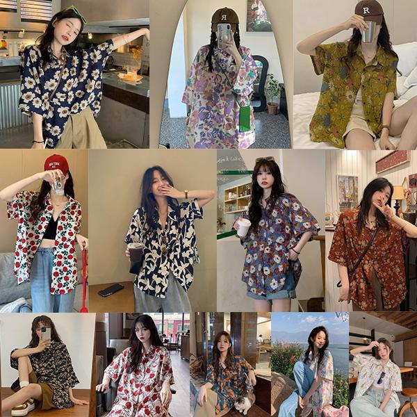 Red Berry เสื้อเชิ้ตแขนสั้นทรงหลวมสำหรับผู้หญิงสไตล์ฮาวาย เย็นสบาย เหมาะสำหรับใส่ไปเที่ยวพักผ่อน H1