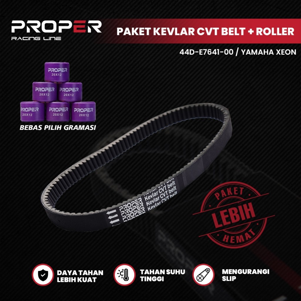 KIRIAN KEVLAR CVT BELT 44D UPGRADE PACKAGE + ROLLER 9 - 13 GRAM (2 PACK / 6PCS) PROPER RACING LINE