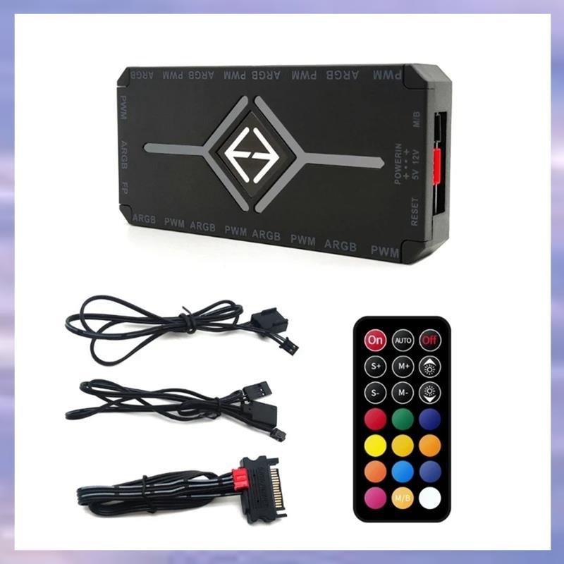 ARGB PWM Controller รีโมทคอนโทรลไร้สายพัดลม Hub PWM ARGB Controller Hub อะแดปเตอร์คอมพิวเตอร์พีซีกรณ