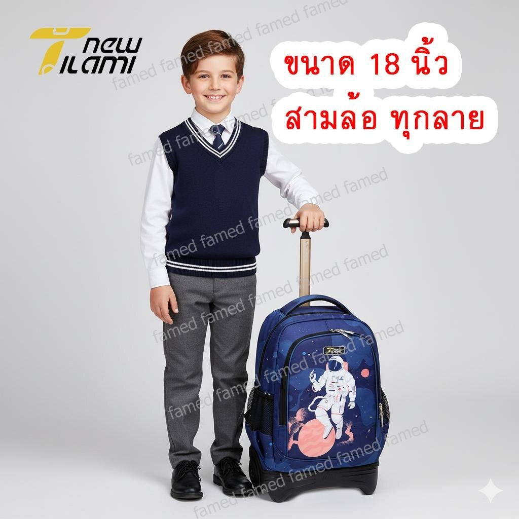 Tilami 18 นิ้ว กระเป๋าล้อลาก 3 ล้อ ขึ้นบันไดได้ สะพายได้ มีที่คลุมล้อ และแถมที่คลุมฝนทุกใบ