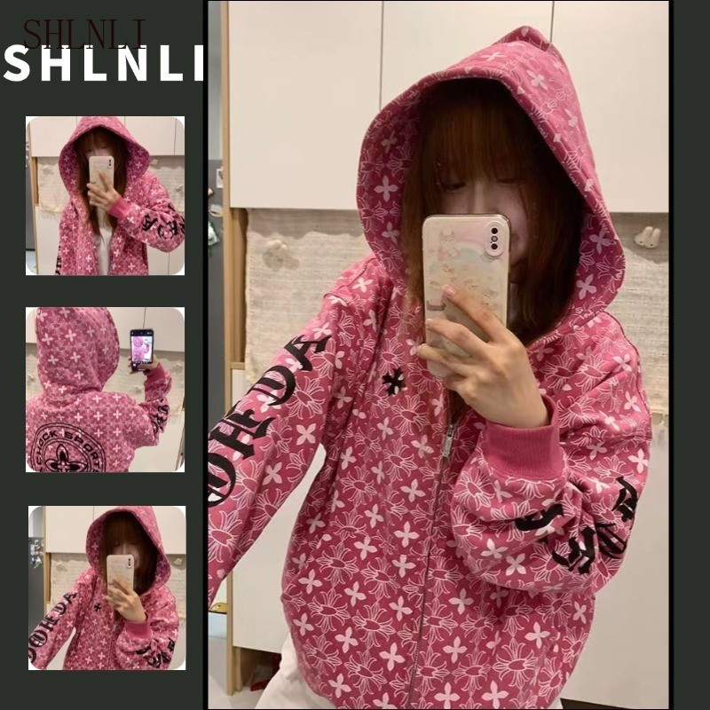 เสื้อแจ็คเก็ตมีฮู้ดทรงหลวม สไตล์เกาหลี พิมพ์ลาย สำหรับฤดูกาลเปลี่ยนแปลง ซิปบางๆ สำหรับผู้หญิง