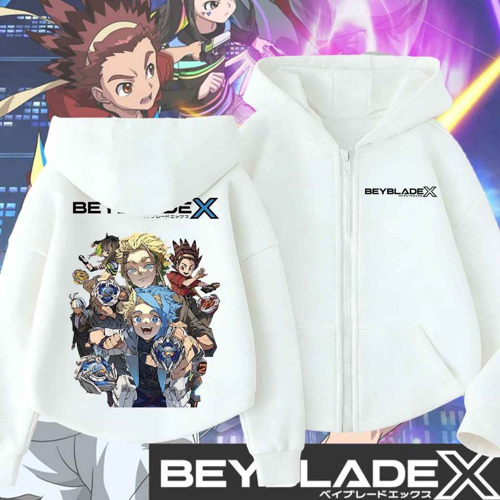 Kids BEYBLADE X Graphic Zip-Up Hoodie Cool Battle Style Hooded Sweatshirt