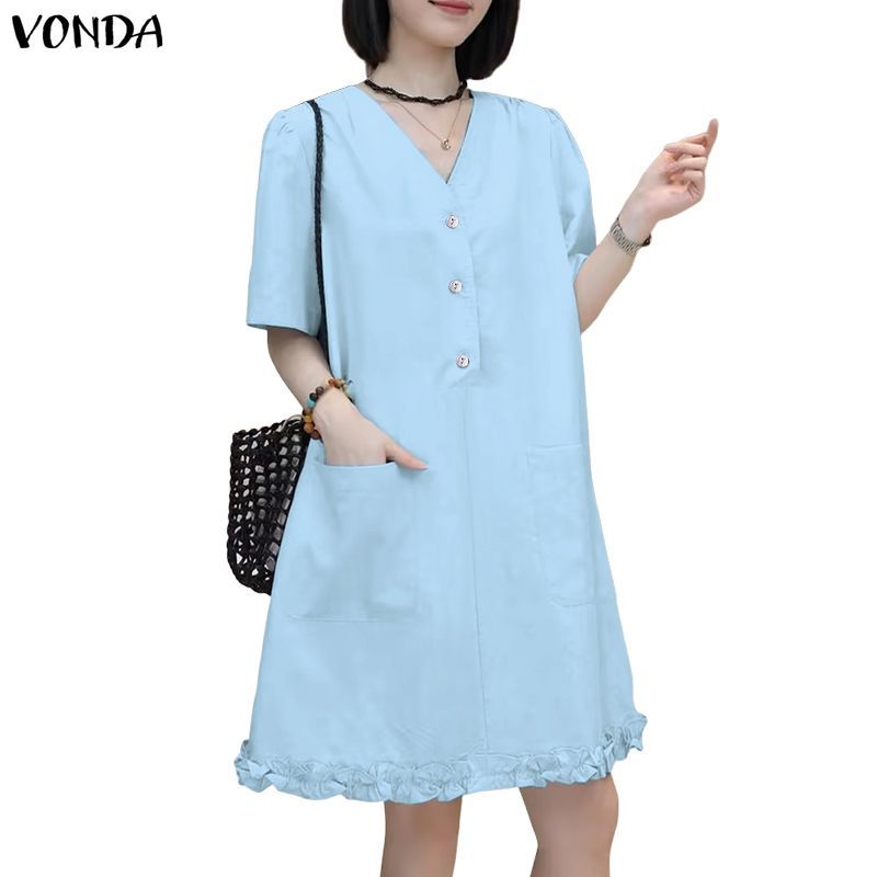 VONDA ชุดลำลองสไตล์เกาหลีสำหรับผู้หญิง ออกแบบมาพร้อมปุ่มและกระเป๋าไม้, earflap สวมใส่ง่ายและเหมาะสำหรับการเดินทาง