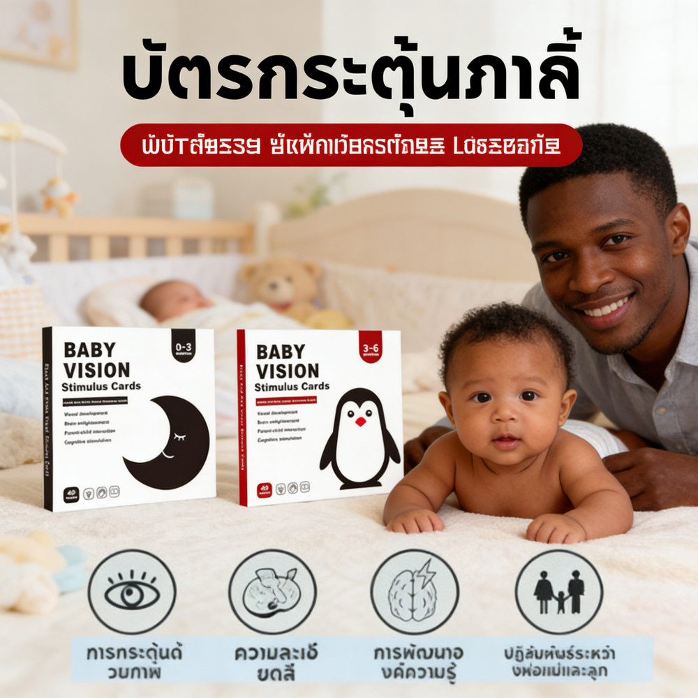 พัฒนาการทารก การ์ดสีดำ ฝึกสายตา สำหรับเด็กแรกเกิด การ์ดสดใส กระตุ้นสมาธิ