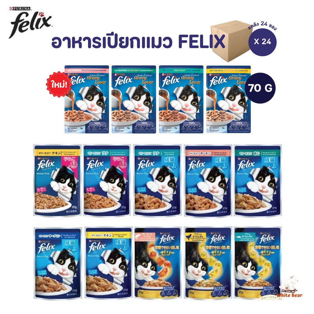 [ยกลัง 24 ซอง] Felix เฟลิกซ์ อาหารแมว อาหารเปียกแมว ขนาด 70 กรัม