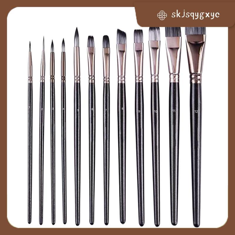 skjsqygxycArtist Paint Brush Set 12 สําหรับสีน้ําอะคริลิค Gouache น้ํามันสีน้ําภาพวาดอะคริลิค Gouach