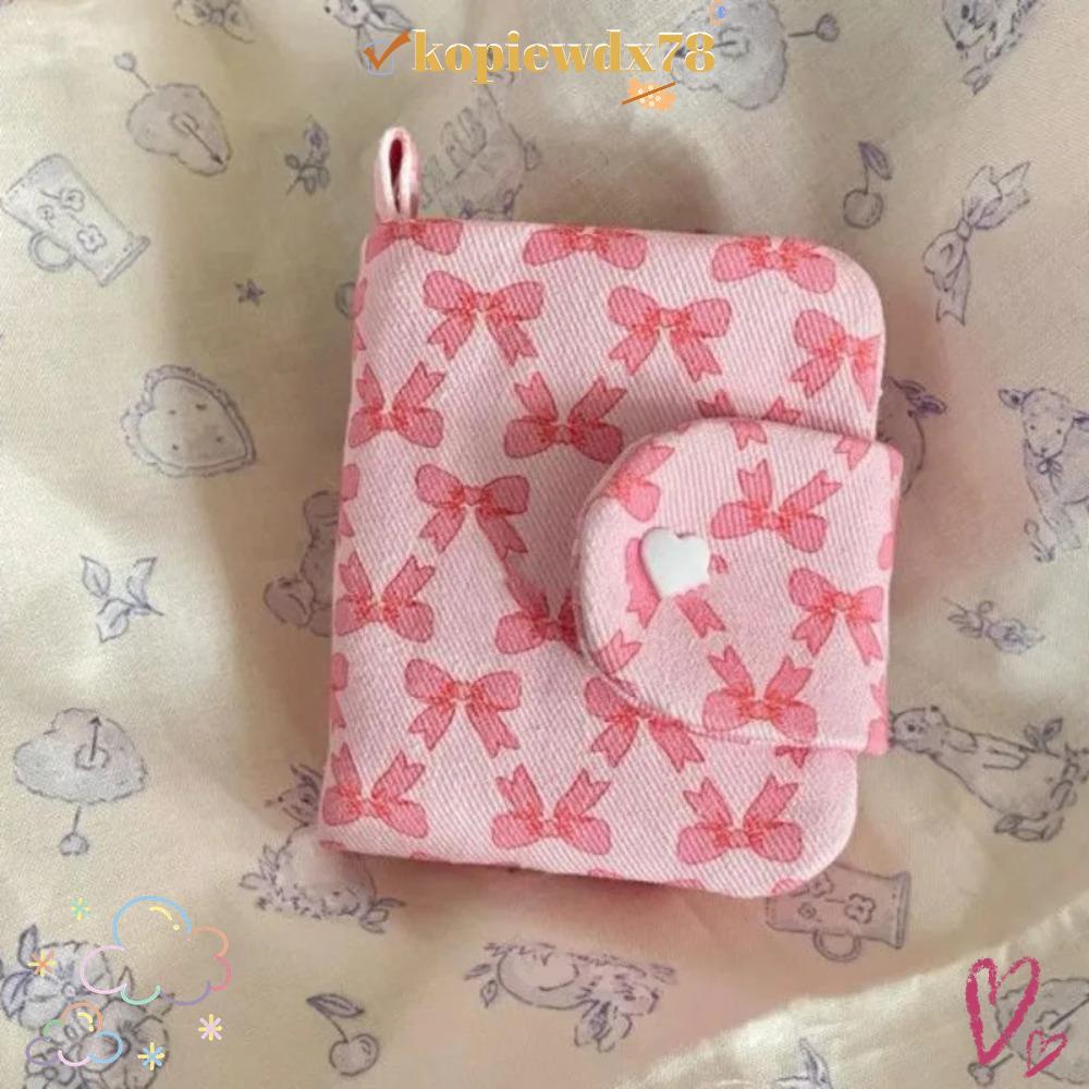 KOPIEWDX Bowknot Printing Wallet, Linen Bowknot Printing Bag, Cute Card Bag