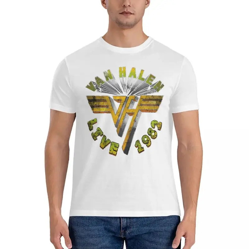 KEMEJA Van Halen Van Halen Live 1982 ผู้ชายลําลองหลวมแขนสั้นคอกลมเสื้อยืดเสื้อผ้า