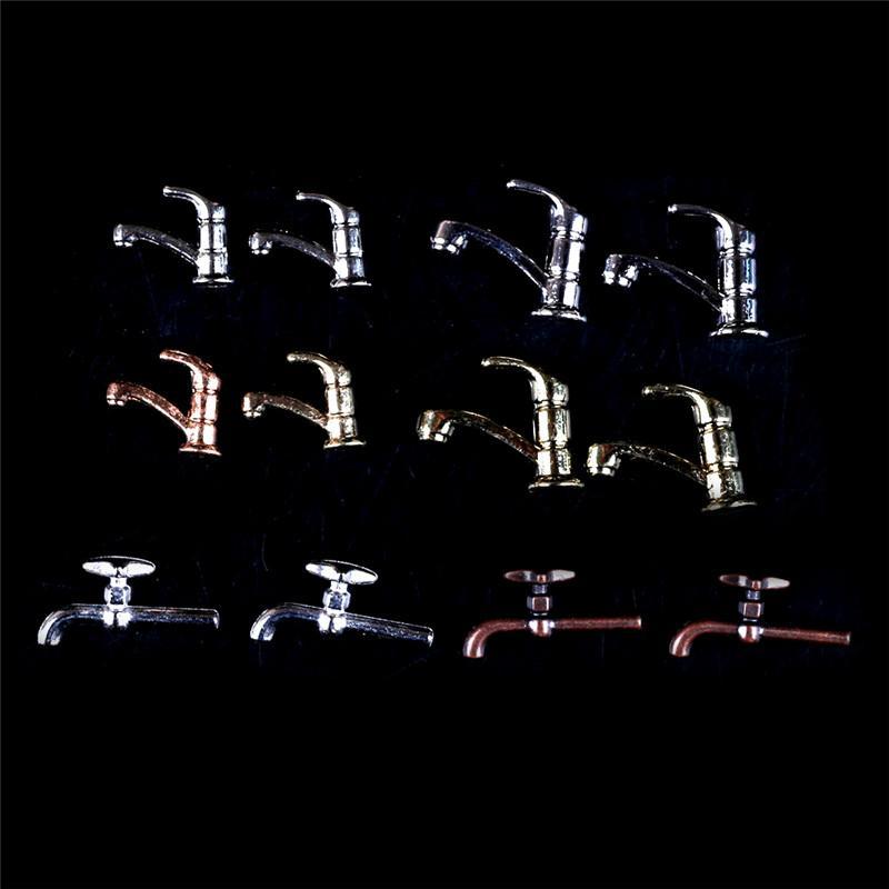 [TG1] 2 ชิ้น Miniature Alloy ก๊อกน้ําน้ําตุ๊กตา Home Kitchen Shop เครื่องประดับ 1:12 [TH]