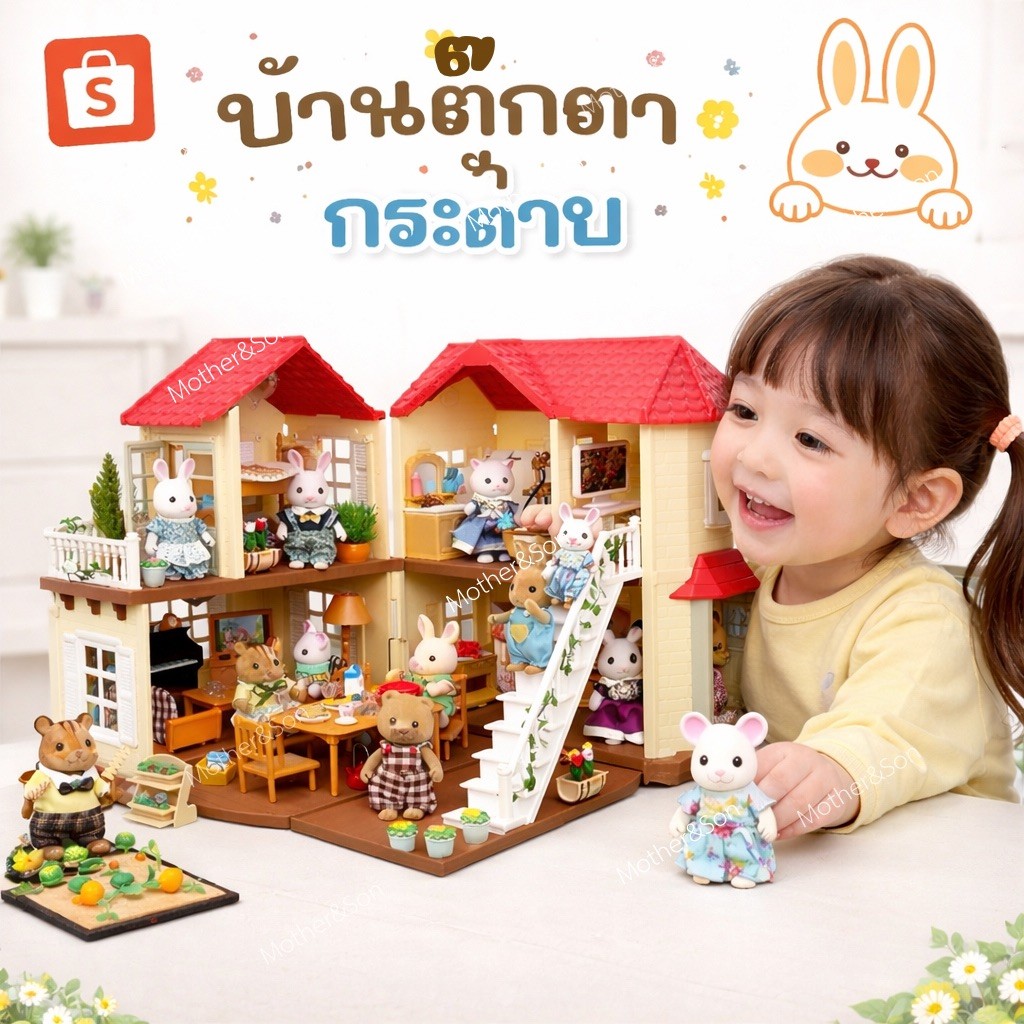 PK-  บ้านตุ๊กตา ของเล่นบ้านกระต่าย เฟอร์นิเจอร์บ้านกระต่าย