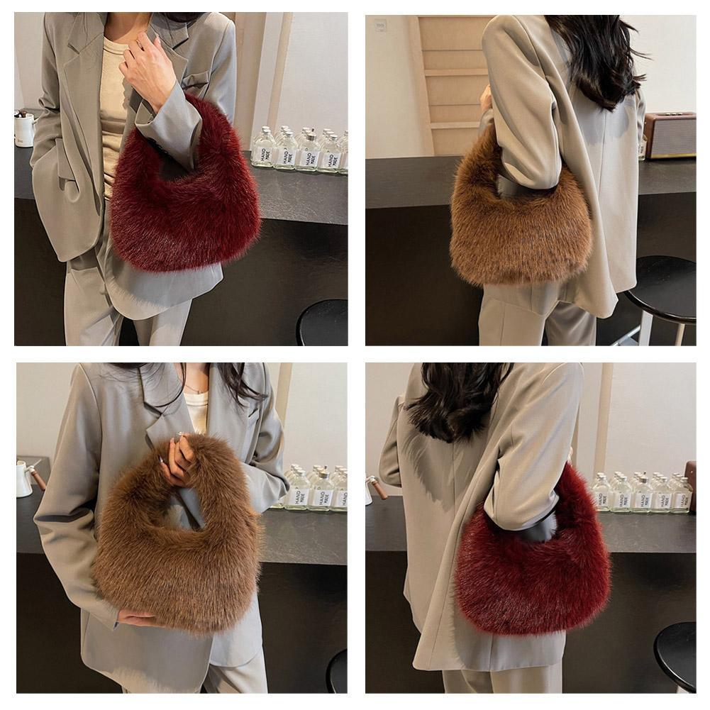 Solid Color Plush Tote Bag กระเป๋าแฟชั่นกระเป๋าผู้หญิง G5F0