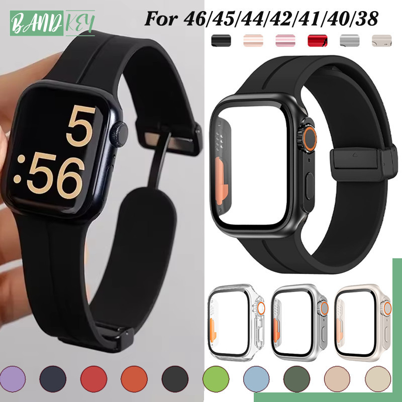 PC กรณีฝาครอบซิลิโคนยางสายรัด for Apple Watch Ultra/SE 3 2 IWatch Series 11 10 9 8 7 6 5 4 49 46 42 45 44 41 40 38mm
