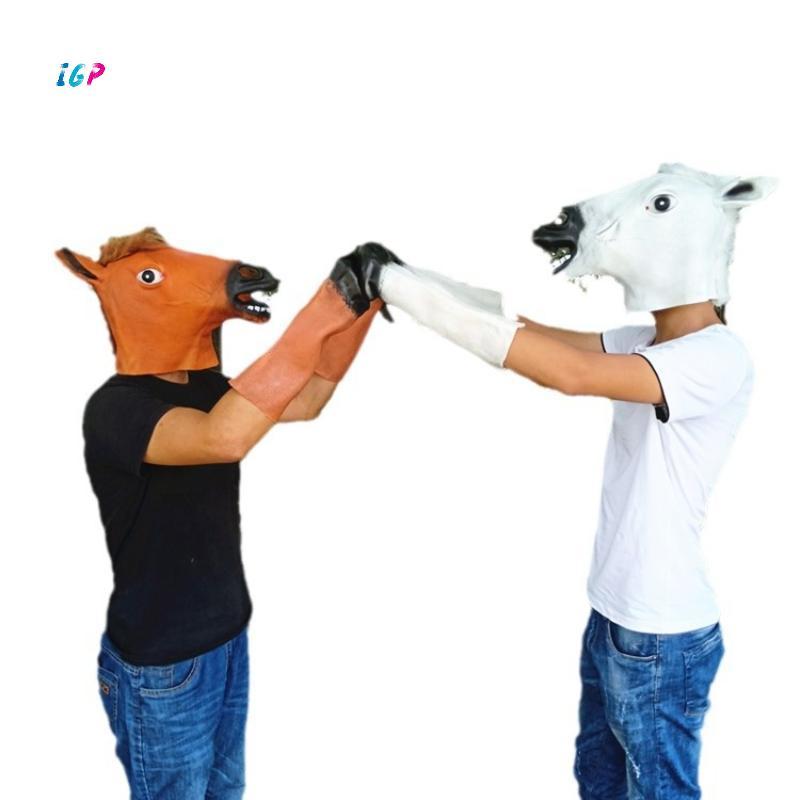(IGP) 1 ชิ้นสัตว์ Horse Terror หน้ากาก DIY ตกแต่งหัวม้าหน้ากากคอสเพลย์เครื่องแต่งกายตลกฮาโลวีนหมวกให