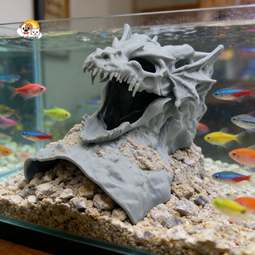 [Calager] Aquascape Cave Ornament Fish Cave Hideout Dragon Design 3d Print Aquarium Fish Tunnel Hide
