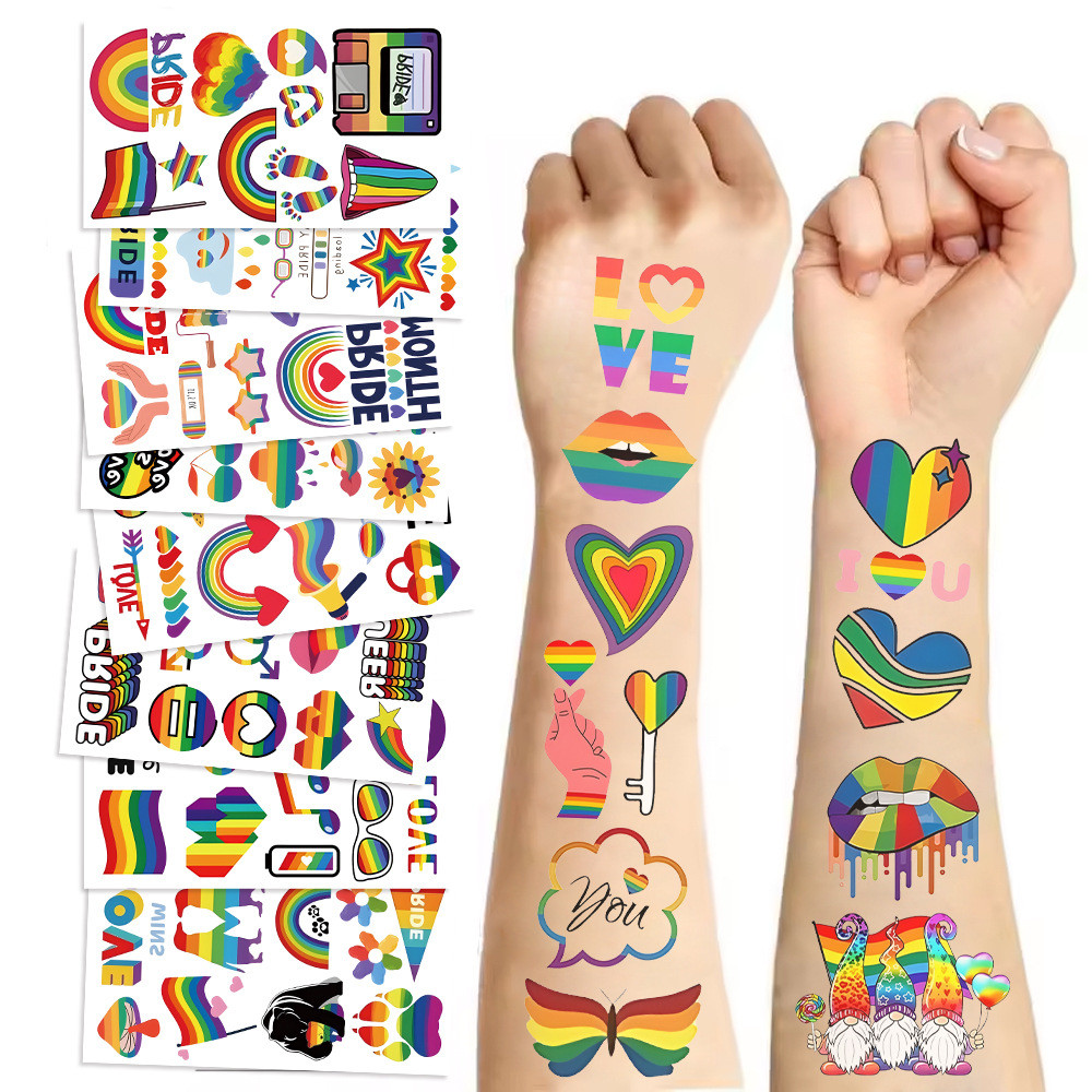 10Pcs Colorful Rainbow Funny Lgbt Gay Pride Temporary Tattoo Stickers Cute Waterproof Tattoo For Par