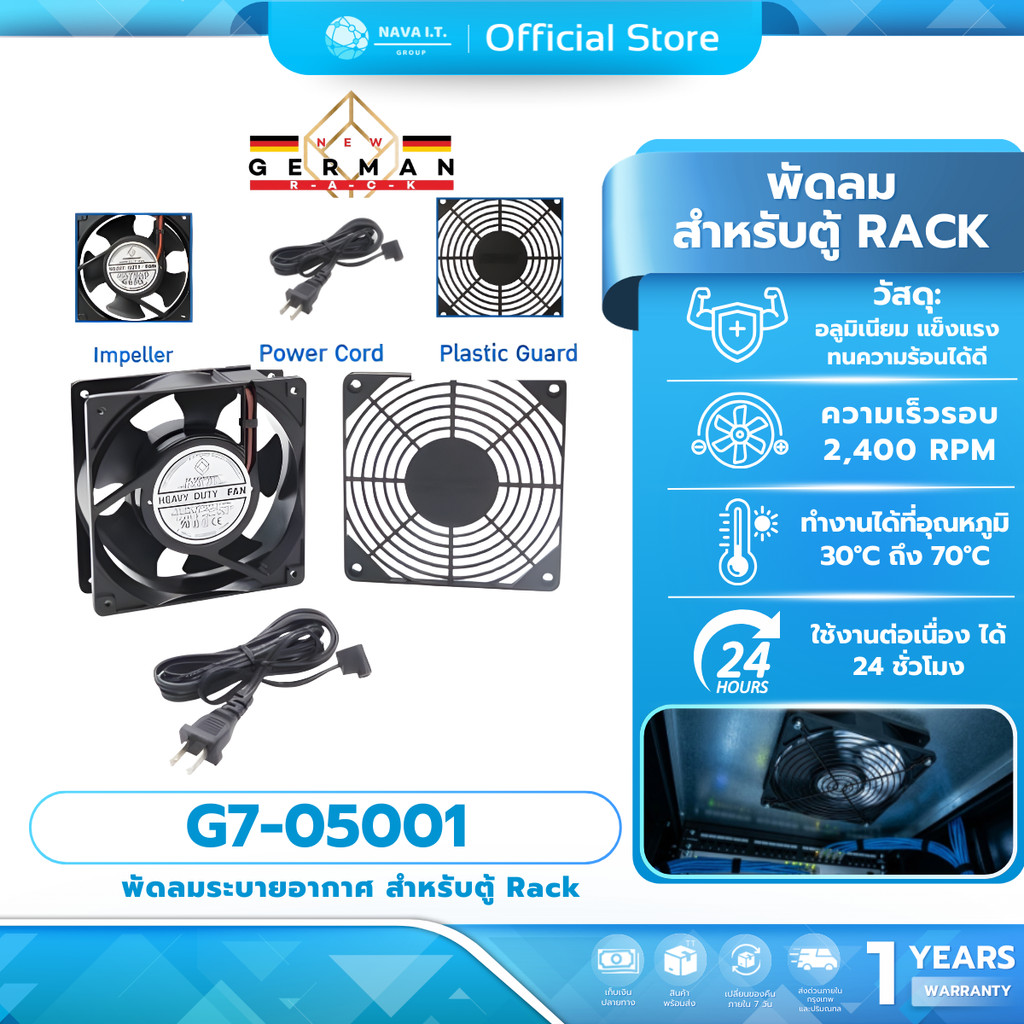 G7-05001 LINK 19" GERMANY FAN Heavy Duty 1 x 4" พัดลมระบายอากาศตู้แร็ค รับประกัน 1 ปี