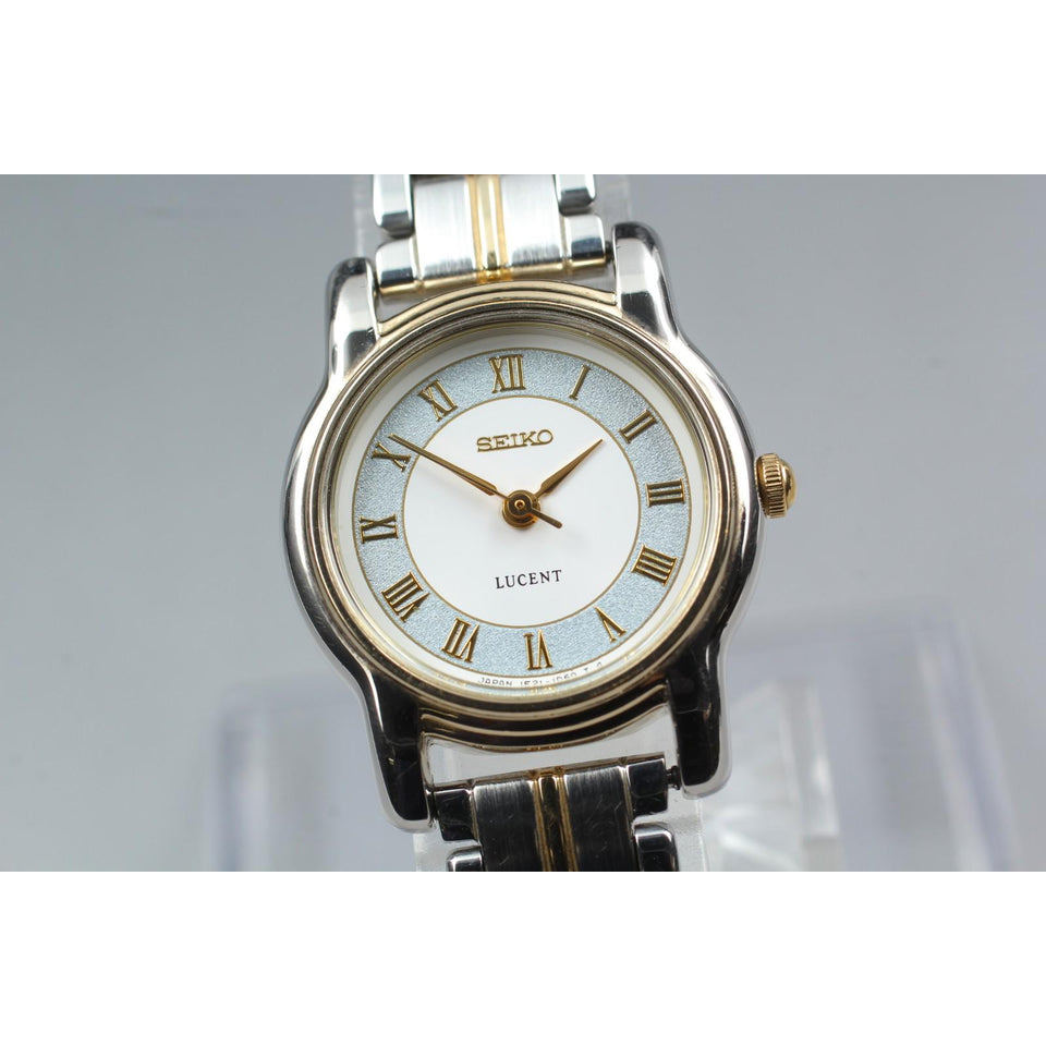 2001 [n mint] seiko lucent 1f21-0j80 silver two tone roman 22mm qz ladies watch