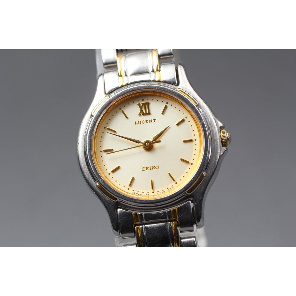 Vintage 1992[near mint] seiko lucent 1f21-0f70 silver roman 25mm qz ladies watch