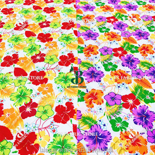 ผ้าคอตตอนทีซี ลายชบา หน้ากว้าง 45 นิ้ว ตัดยาวต่อเนื่อง ผ้าเม…