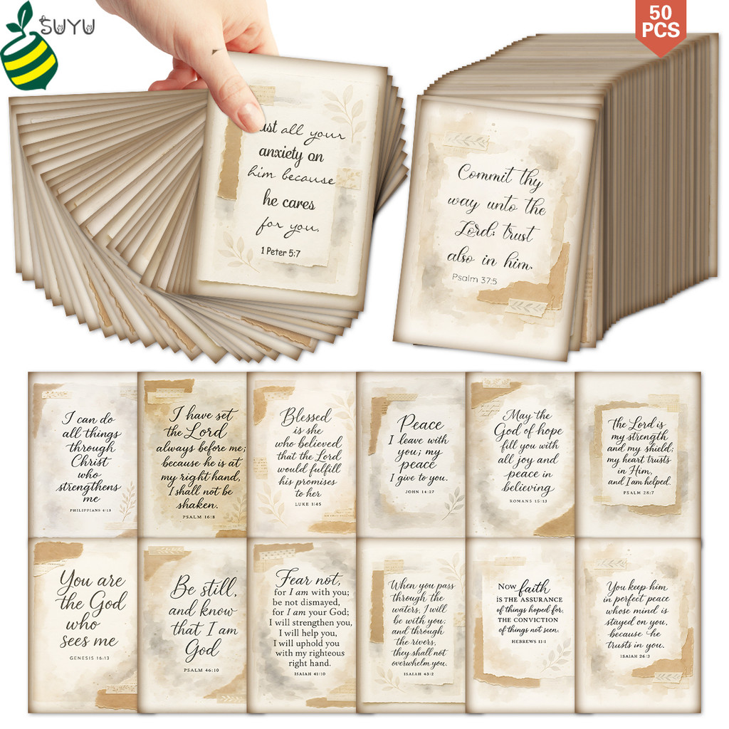 50PCS Bible Verse การ์ดสวดมนต์คริสเตียน Scripture Devotional ของขวัญประจําวัน Encouragement ศาสนา Gratitude Blessing