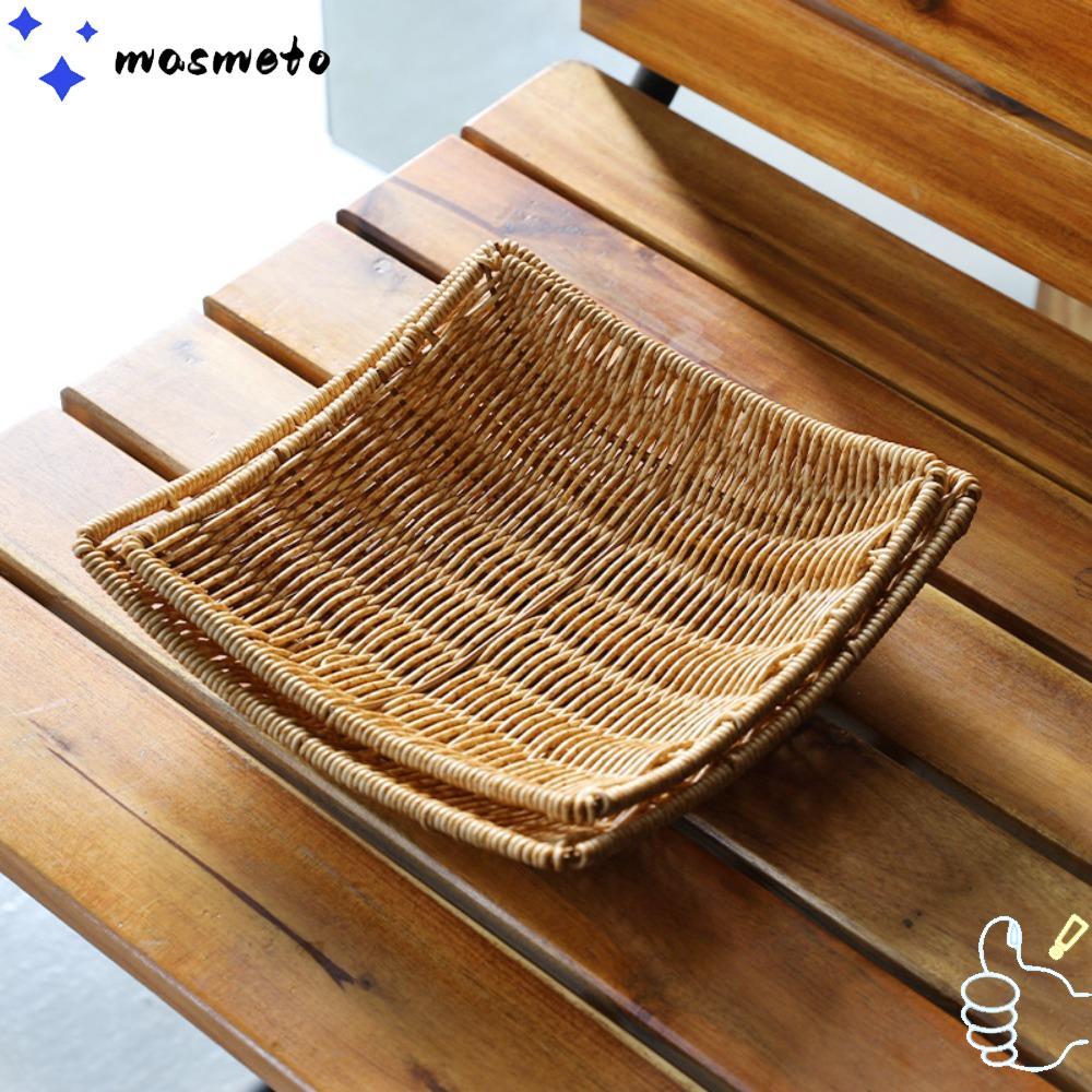 มาสเมตโต ถาดเก็บของถักเปีย,งานฝีมือตกแต่งบ้านถาดเก็บหวายแฮนด์เมด,ผักผลไม้อเนกประสงค์จิปาถะออแกไนเซอร์สําหรับห้องนั่งเล่น