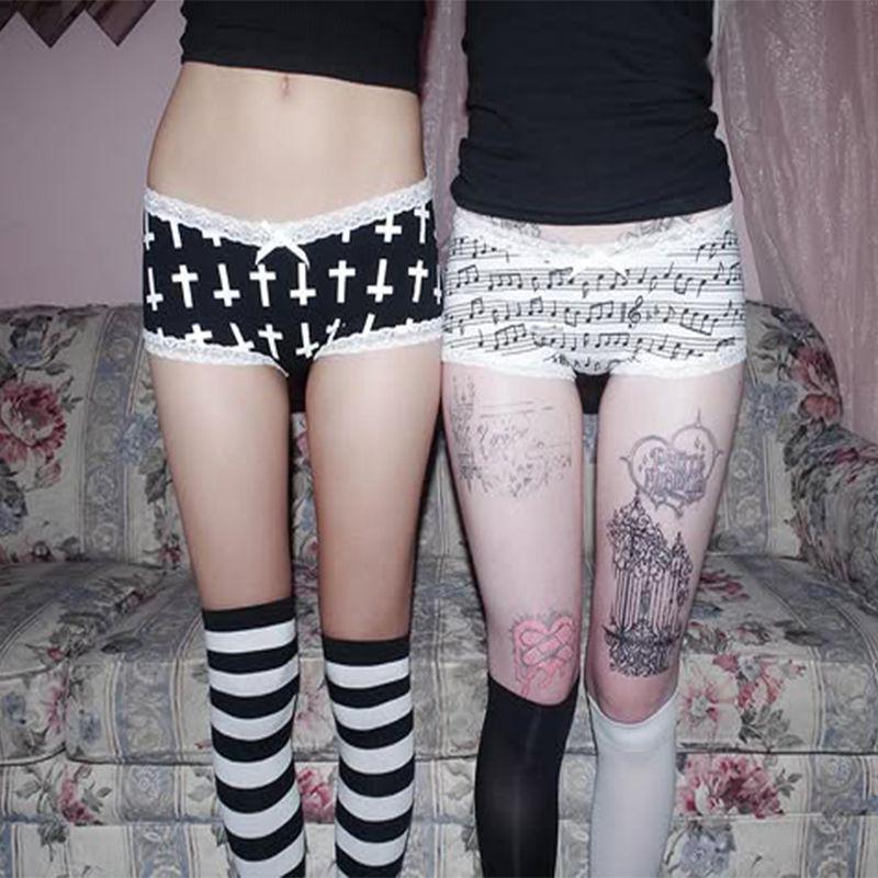 2026 Dark Style Cross Print Hot Girl Style Ladies Lace Sense Low-Waist Shorts
