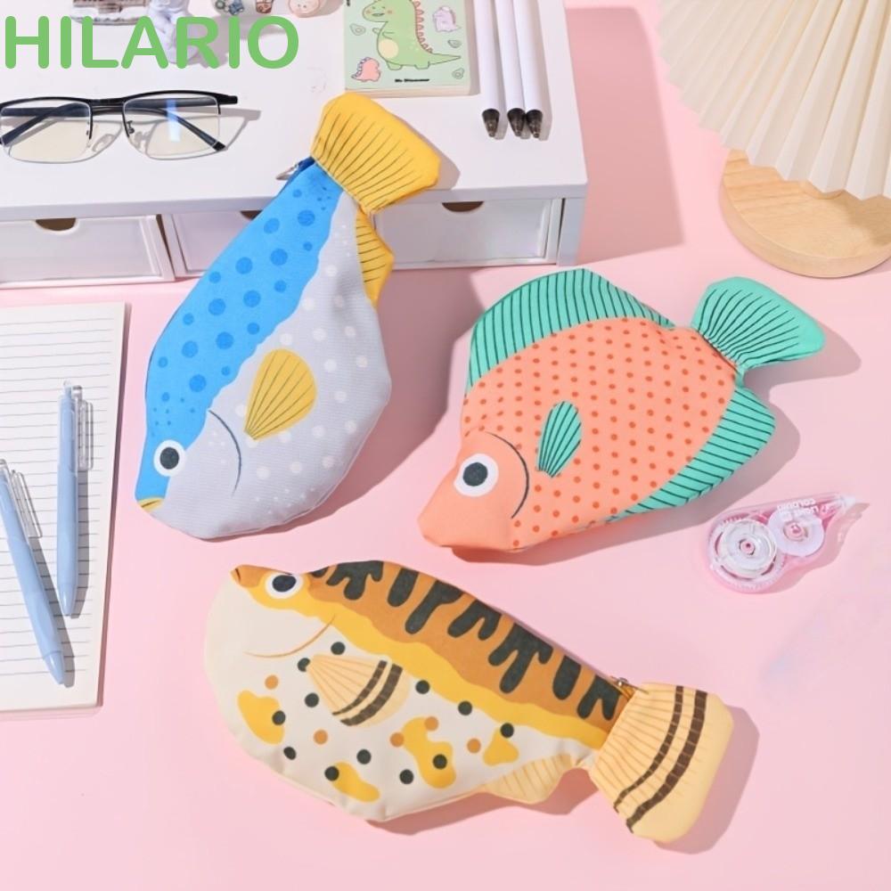 HILARIO Fish Pencil Case, Desktop Storage Pufferfish Back-To-School Stationery Bag, Funny Deep-Sea F