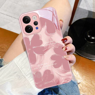 เคส Vivo V70 เคสลายดอกคาเมลเลียหลากสี เคสกันกระแทก หรูหราด้วยกระจกเหลว ขอบซิลิโคนอ่อนสำหรับผู้หญิงและสาว ๆ