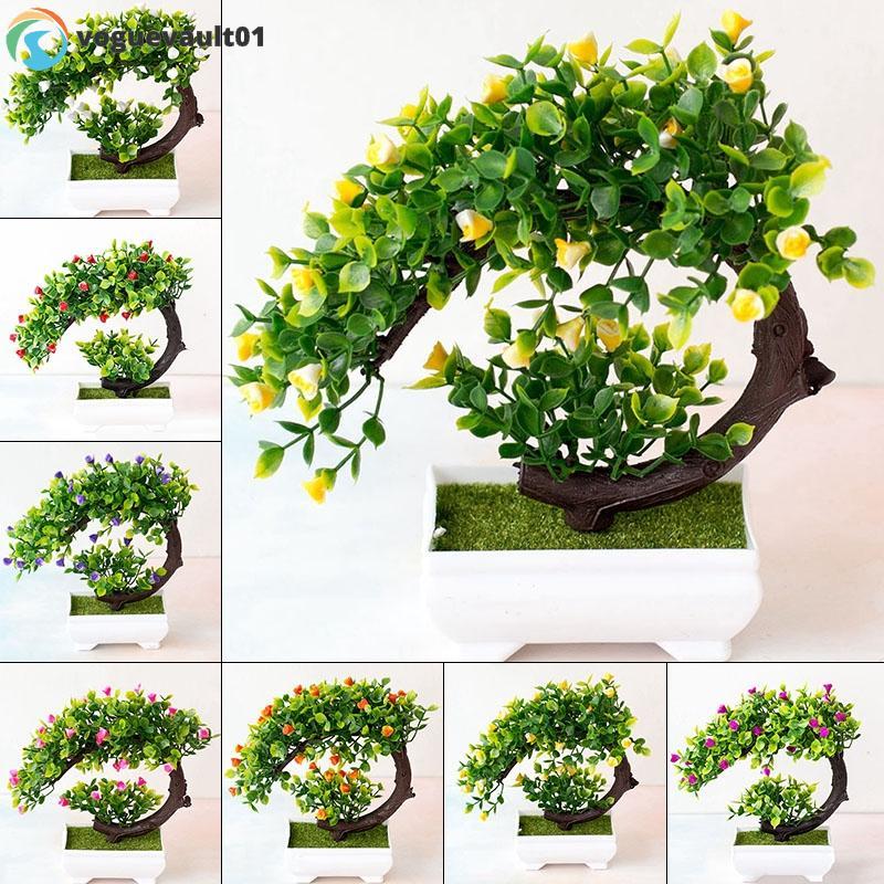 Fake Flowers Potted Ornaments Home Decor with White Artificial Bonsai Small Tree