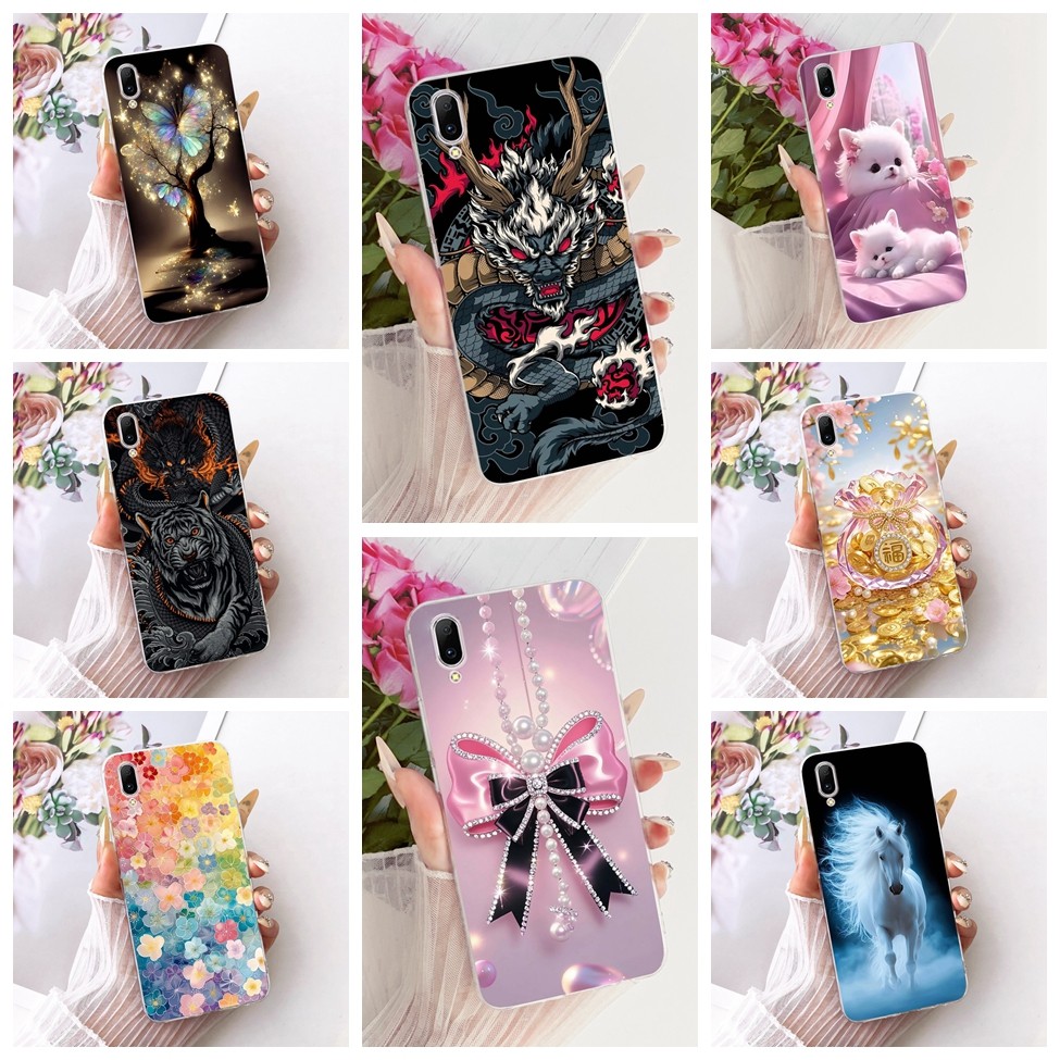 Vivo Y97 Clear Case ความงามหรูหราน่ารักแฟชั่นดอกไม้ตลกทาสีปลอก Vivo V1813A V1813T