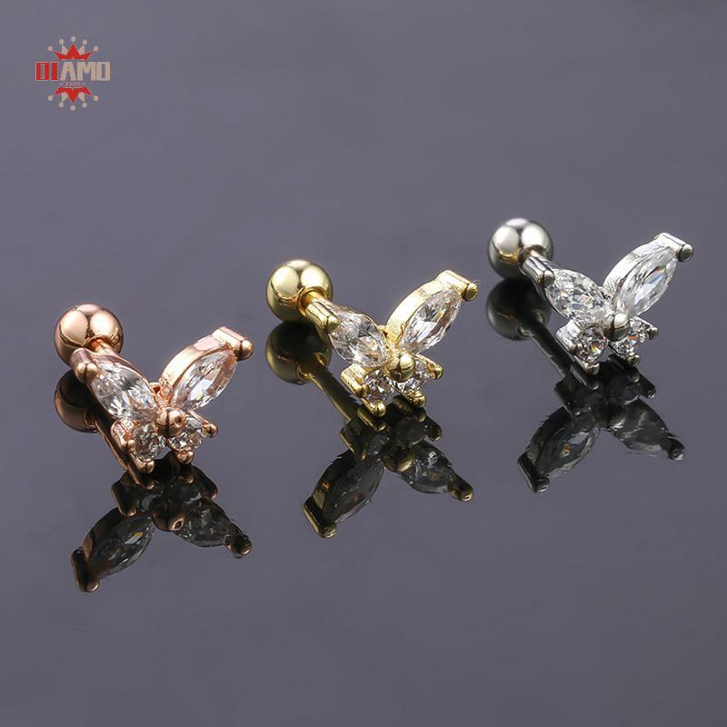DIAMONDLURE 1 ชิ้นต่างหูผีเสื้อสําหรับผู้หญิงหูกระดูกเล็บกระดูกอ่อนต่างหูเกลียวสตั๊ดต่างหูเครื่องประ