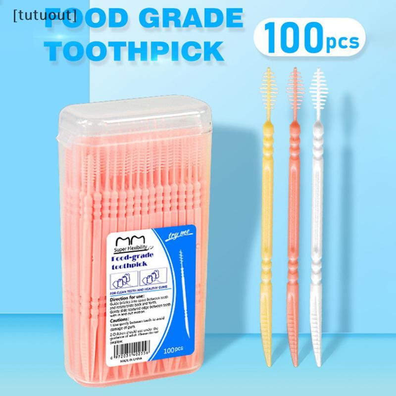 [tuout] 100 ชิ้น/กล่อง Double Head Floss Inter Toothpi Brush Tooth Sti Oral Care Toothpis Floss Pi V