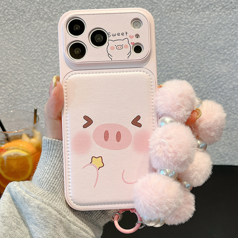 หมูหวานโซ่นูนหนัง Windows เคสโทรศัพท์สําหรับ iPhone 17 Pro Max 16 15 14 13 กันกระแทกป้องกันปลอก