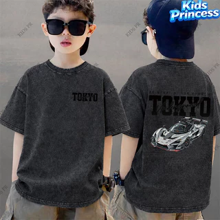 COD 2026 สินค้าใหม่ ทรงหลวม คอกลม เสื้อเด็ก kids Distressed T-shirt ผ้าฝ้าย เด็กชาย เสื้อผ้าเด็ก t-shirt S277
