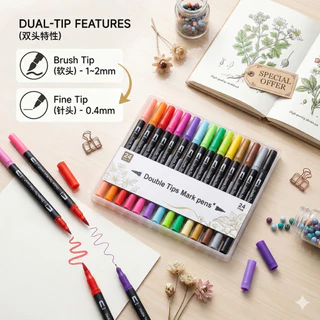 S0218 ปากกาเมจิก 2หัว (สุ่มสี) Brush & Fine Tip ปากกามาร์คเกอร์ วาดรูป ตัดเส้น DIY ศิลปะ