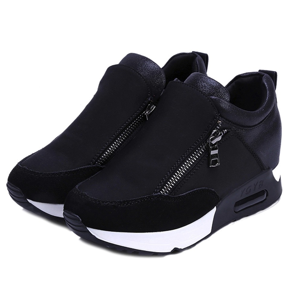 MC3 Xiaoyulu ผู้หญิงแพลตฟอร์มด้านล่างหนา Wedges รองเท้าผู้หญิงกีฬารองเท้าผ้าใบสีดํานักเรียนโรงเรียนร