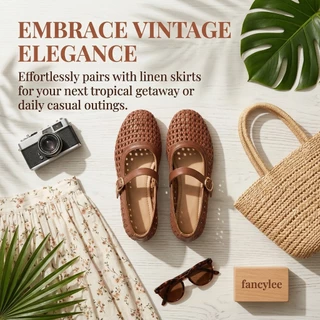 【ส่งจากไทย】Fancylee รองเท้าแมรี่เจนผู้หญิง รองเท้ารังผึ้ง หัวตัด เข็มขัดเดี่ยว รองเท้าแบน ระบายอากาศดี ใส่สบาย