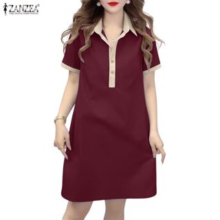 ZANZEA ชิลดรสแขนสั้นสำหรับผู้หญิง สไตล์เกาหลี ตัวเล็กปุ่มและ…