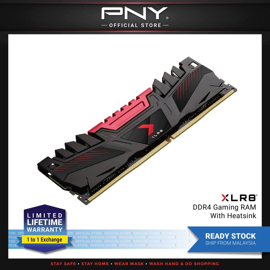 PNY XLR8 DDR4 RAM สําหรับเล่นเกมเดสก์ท็อปพร้อมฮีทซิงค์ประสิทธิภาพสูง(2666/3200MHz) - รับประกันตลอดอา