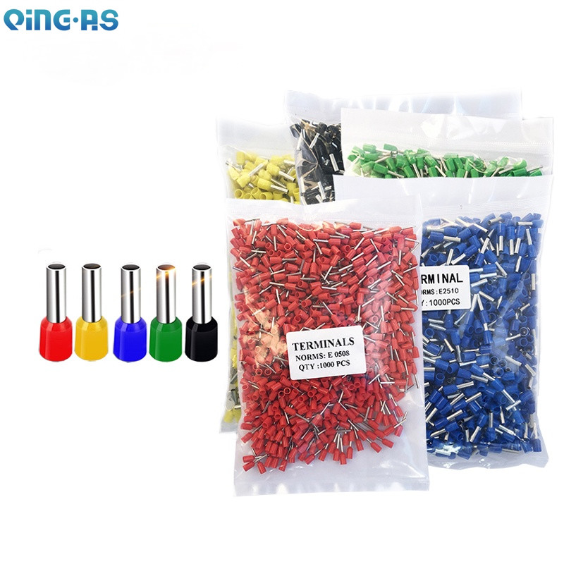 1000PCS VE สาย Lug tubular pre-insulated เย็น crimp terminal E7508 E4009 E6012 สายไฟ