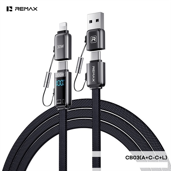 สายชาร์จ REMAX CB03 – 100W PD, 4 in 1, จอแสดงผลความจุ 1m2 – รับประกัน 12T