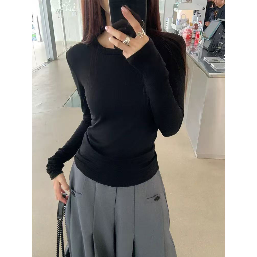 <Moses Queen> เสื้อยืดแขนยาวเข้ารูปสำหรับผู้หญิง ทรงตรง ยืดหยุ่นได้ดี เหมาะสำหรับฤดูใบไม้ผลิและฤดูร้อน สวมใส่เป็นเสื้อด้านในได้