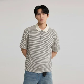 B&R เสื้อโปโล Polo shirt เสื้อยืดลายทาง ทรงหลวม สไตล์ญี่ปุ่นเรียบง่าย ระบายอากาศได้ดีใส่สบาย เสื้อคู่